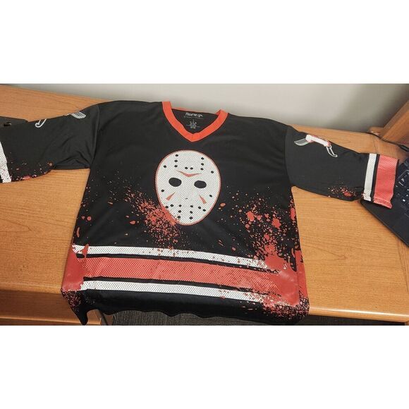 Friday the 13th Jason Voorhees Bloody Hockey Jersey  Black and Red #13 Size LARG - Picture 8 of 8
